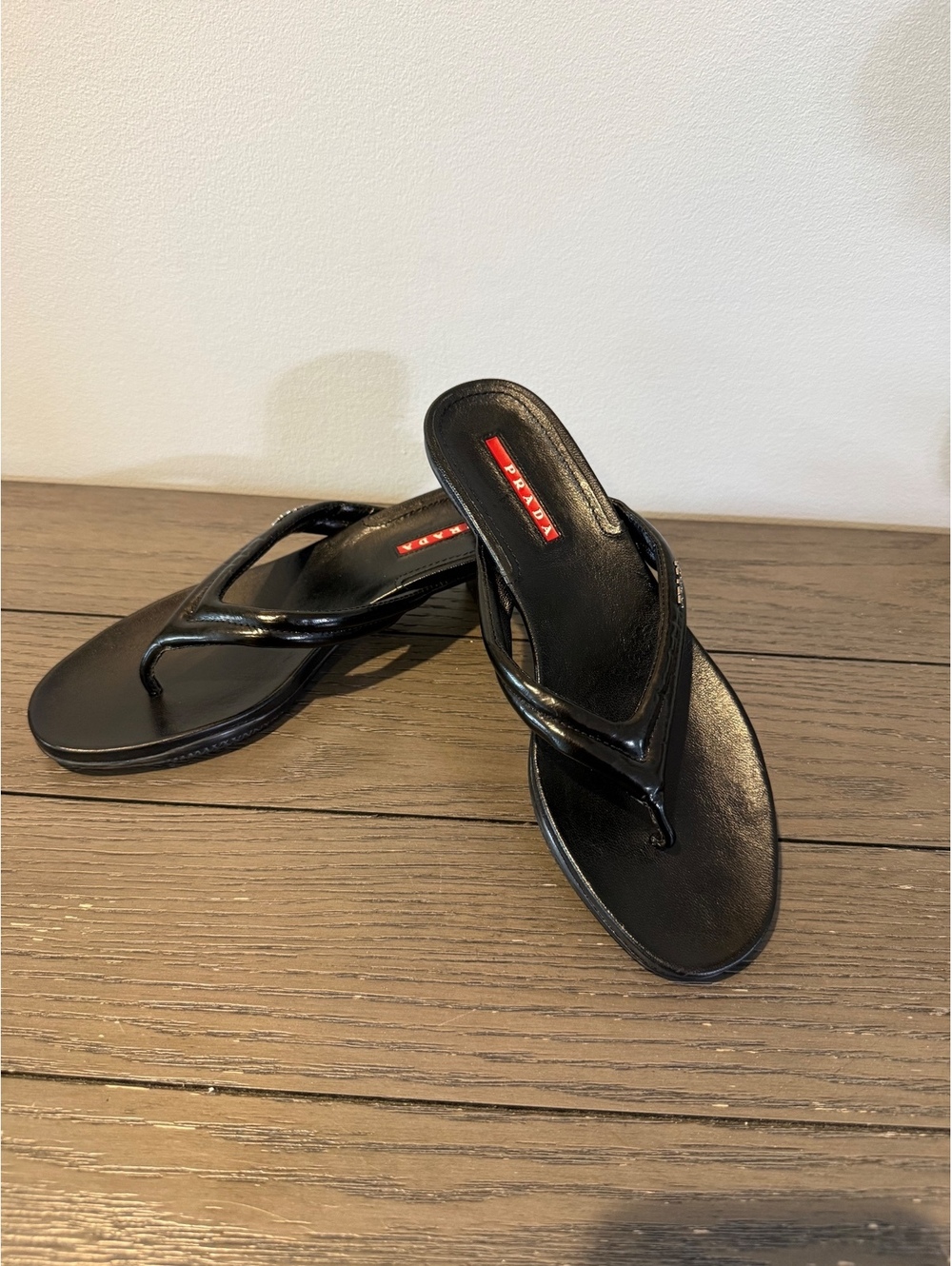 Prada Black Leather Thong Sandals Size 7